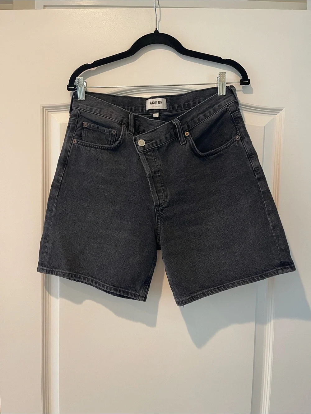 Agolde Washed Black High-Rise Denim Shorts